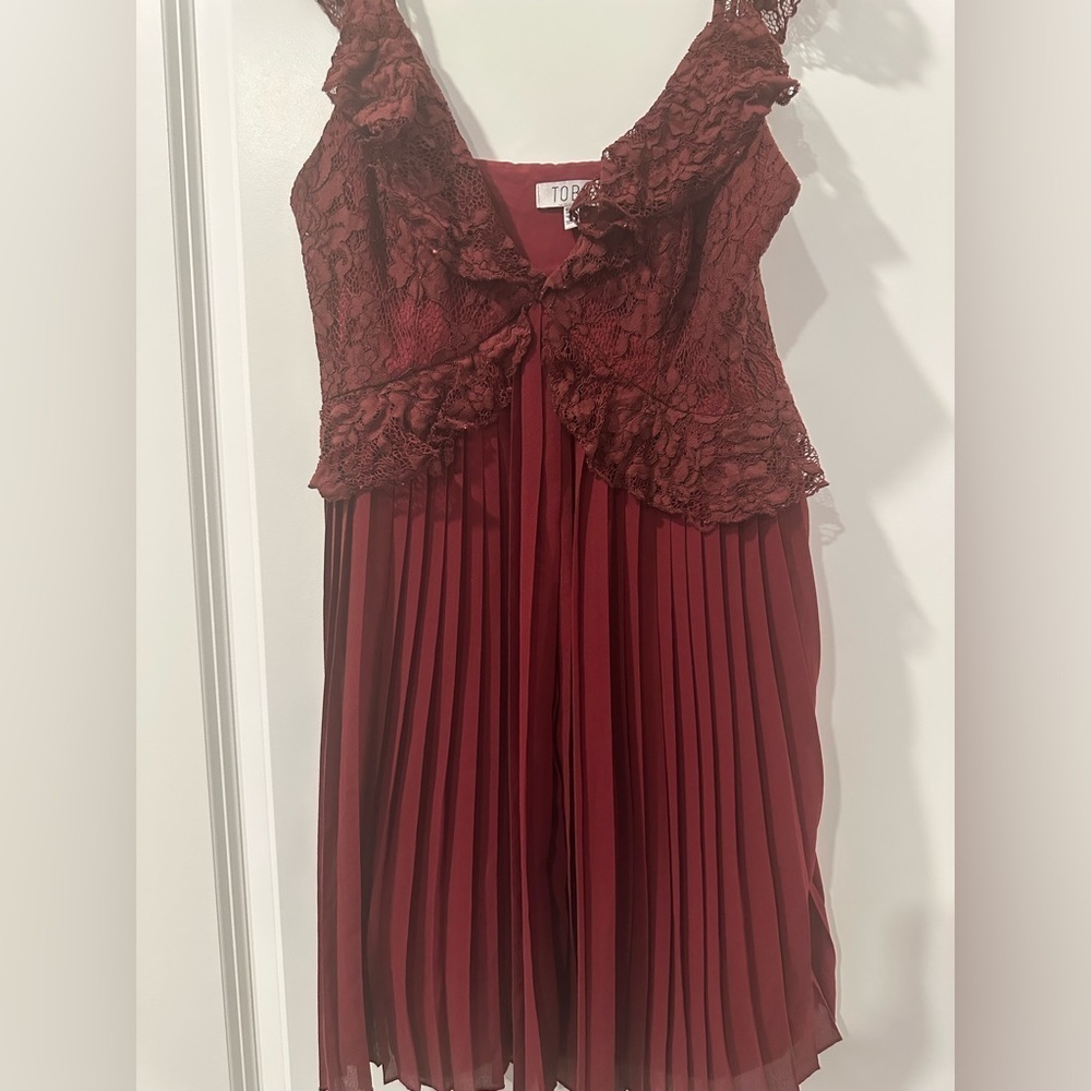 TOBI JUST US TWO LACE SKATER MINI DRESS BURGUNDY, SMALL - Picture 5 of 10